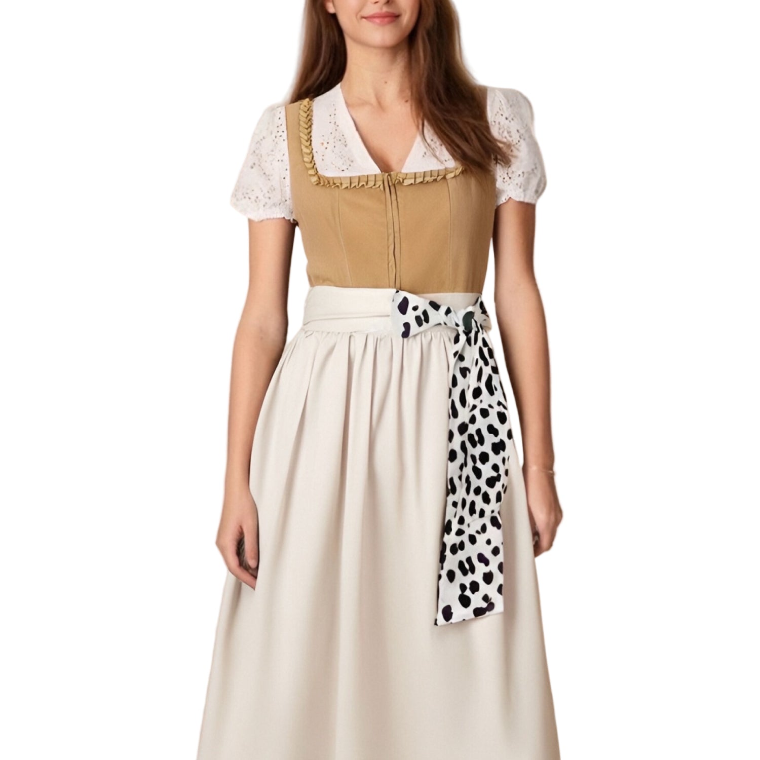 Damen Trachtenkleid Leopardenmuster Khaki Modernes Dirndl aus Hochwertigem Stoff 0