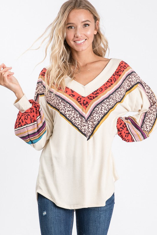 Damen V-Ausschnitt Bluse mit Bischofärmeln aus Baumwolle 3