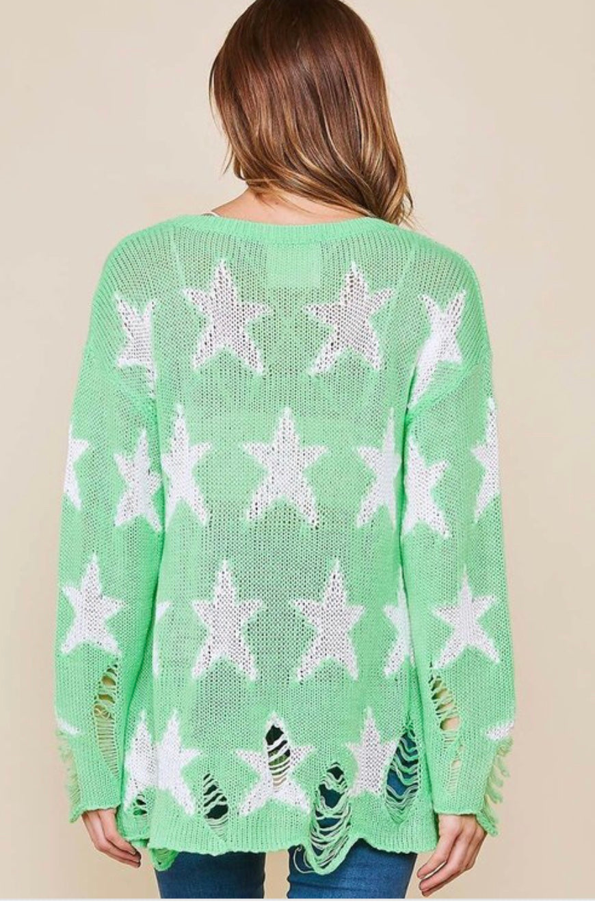 Damenpullover Rundhals Langarm Strick mit Sternenprint 3