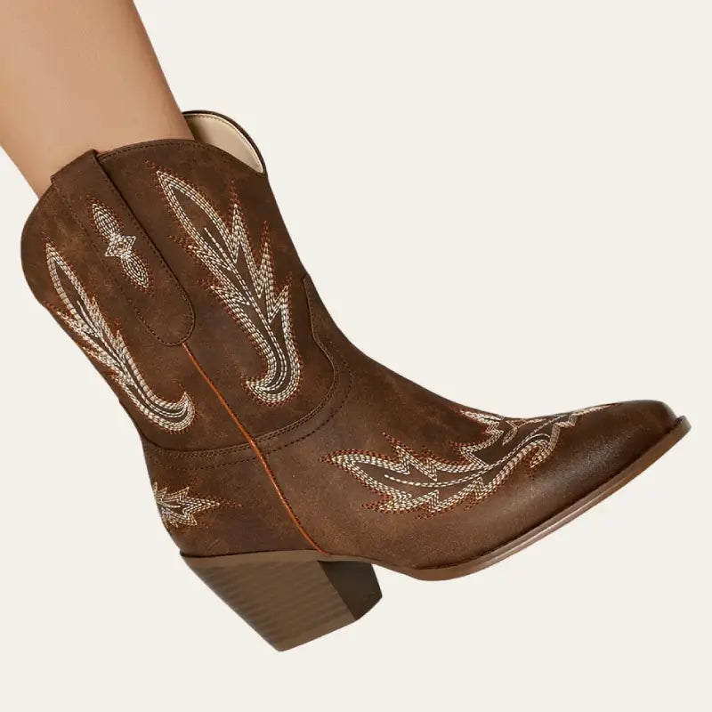 Damenstiefel Kurze Cowboylaarzen Imitationsleder mit Plüschfutter 1