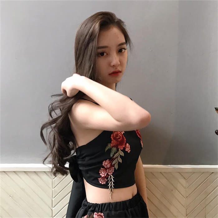 Floral Besticktes Crop Top Und Shorts Set