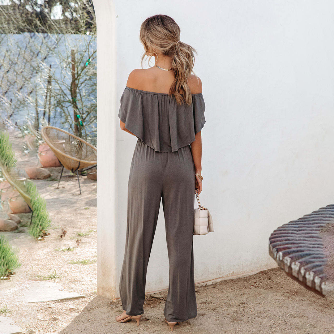 Damen Jumpsuit Off-Shoulder Eleganter Polyester Overall für Sommerveranstaltungen-2