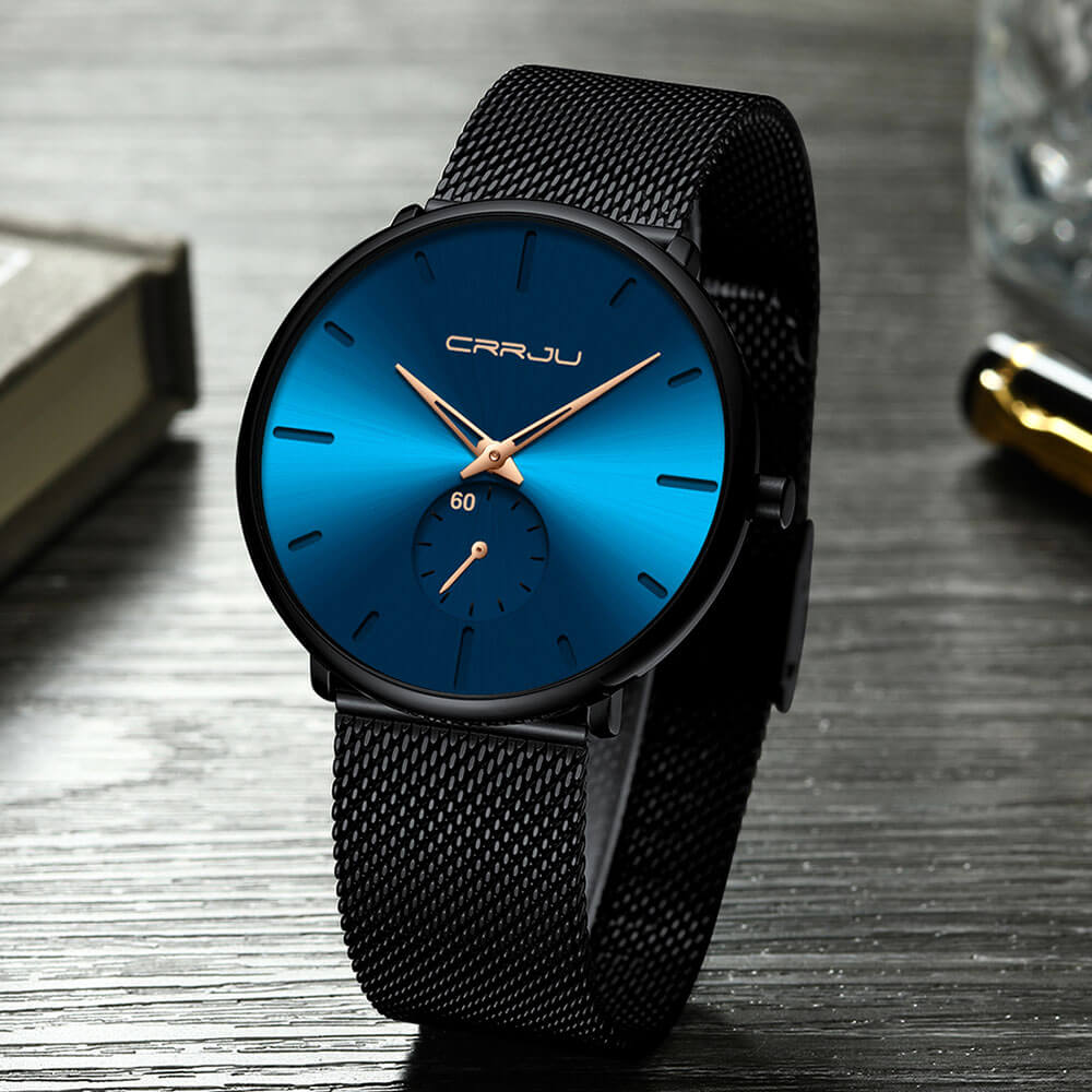 Herren Armbanduhr Minimalistisch Edelstahl Blau 8