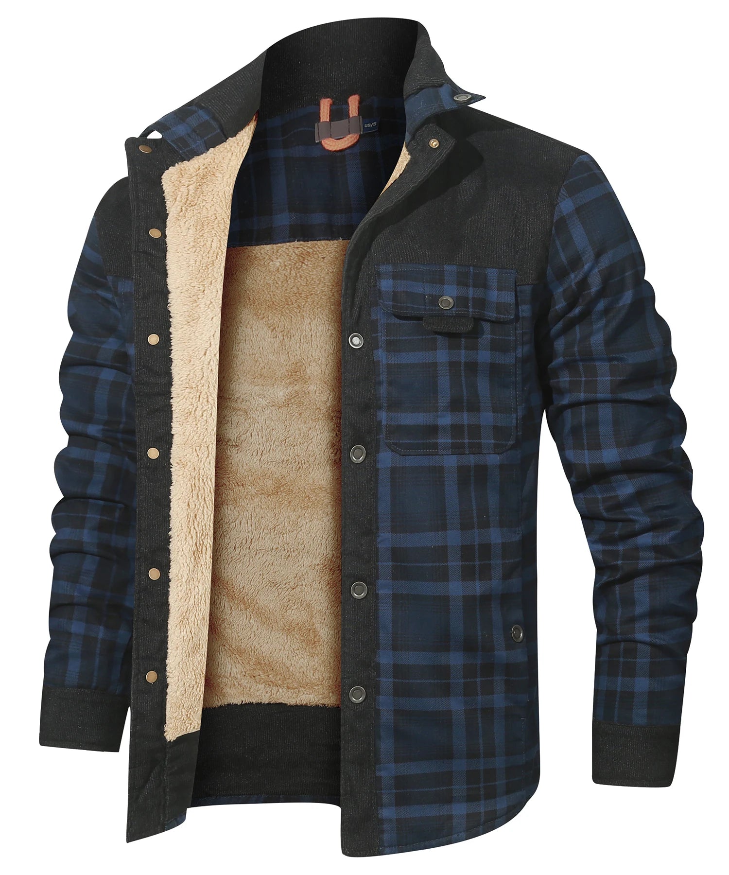 Herren Bomberjacke Winter Winddicht Plaid Sherpa Fleece 11