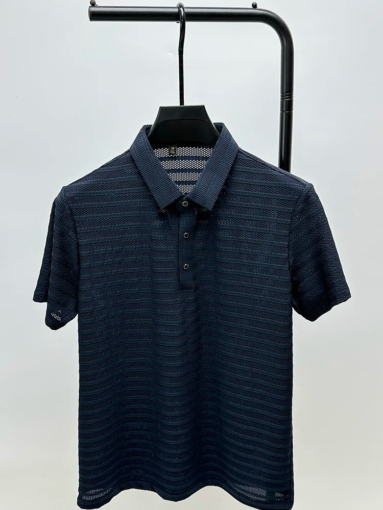 Herren Seidenhemd mit atmungsaktivem Mesh-Muster 5