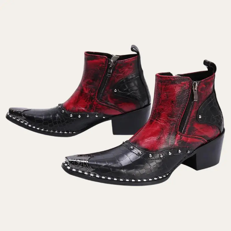 Herren Stiefel Cowboy Boots Niedrig Leder mit Seitenreißverschluss und Gummisohle 2