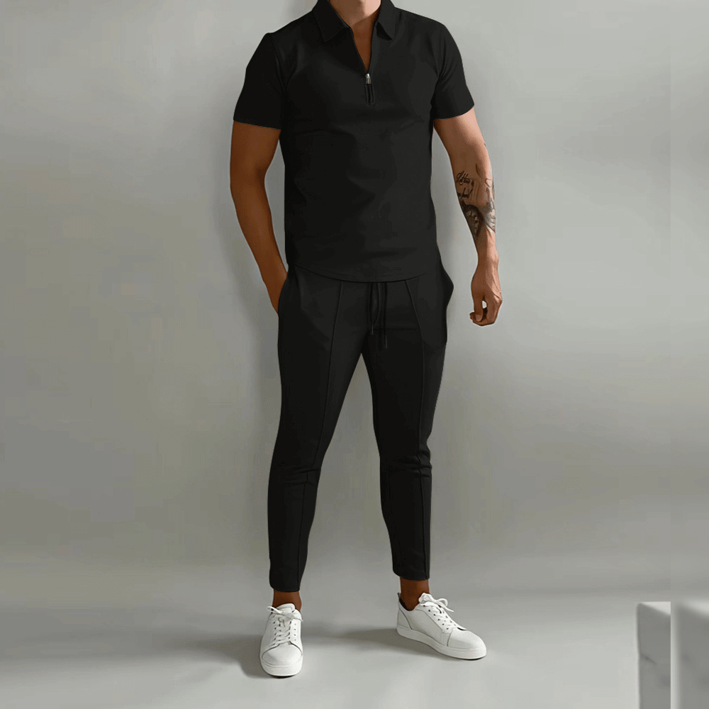 Variant image for Herren Jogginganzug Set Slim Fit Poloshirt Atmungsaktive Baumwollmischung-22