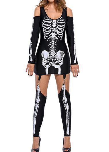 Langarm Halloween Kostüm Set mit Skelett Druck für Herren und Damen 0