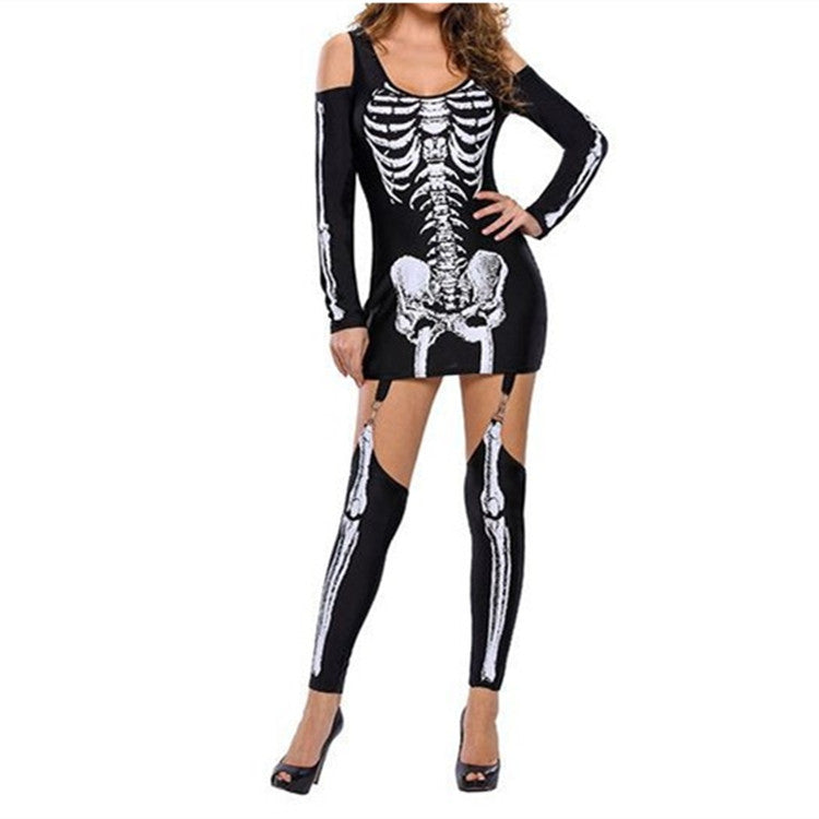 Langarm Halloween Kostüm Set mit Skelett Druck für Herren und Damen 3