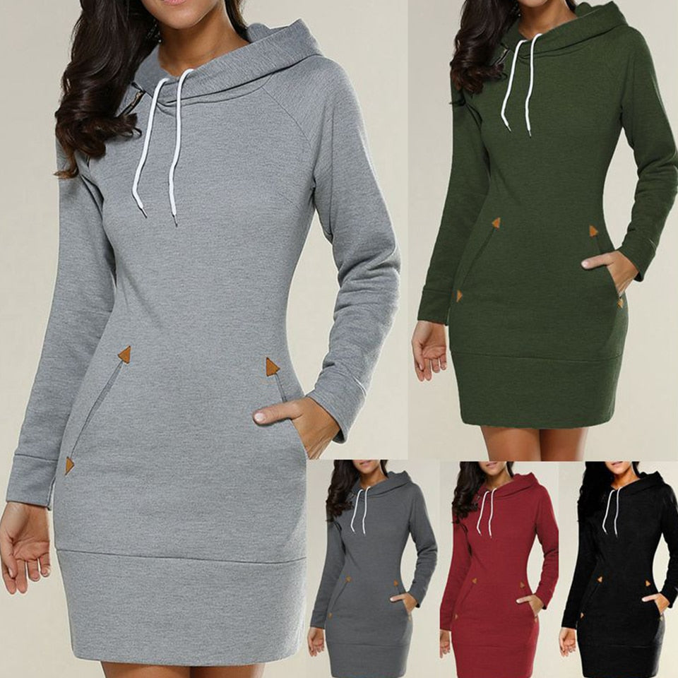 Langes Sweatshirt-Kleid Mit Kapuze