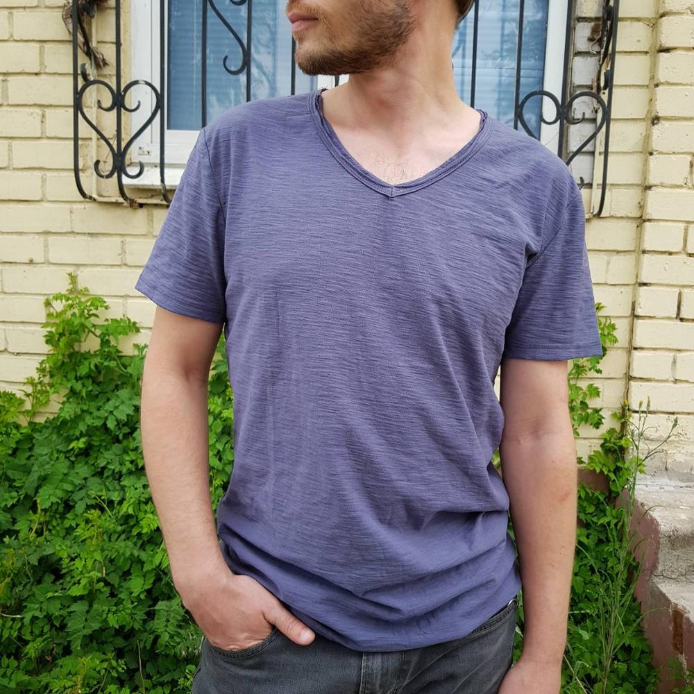 Männer V-Ausschnitt Leinen-Baumwollhemd