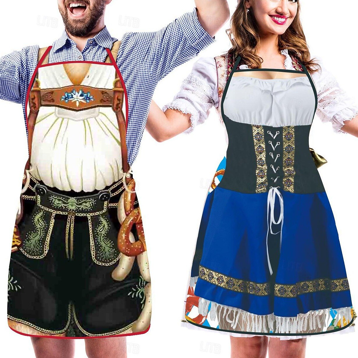 Paare Trachten-Schürzen Set Dirndl und Lederhosen Design Hochwertiger Stoff 8