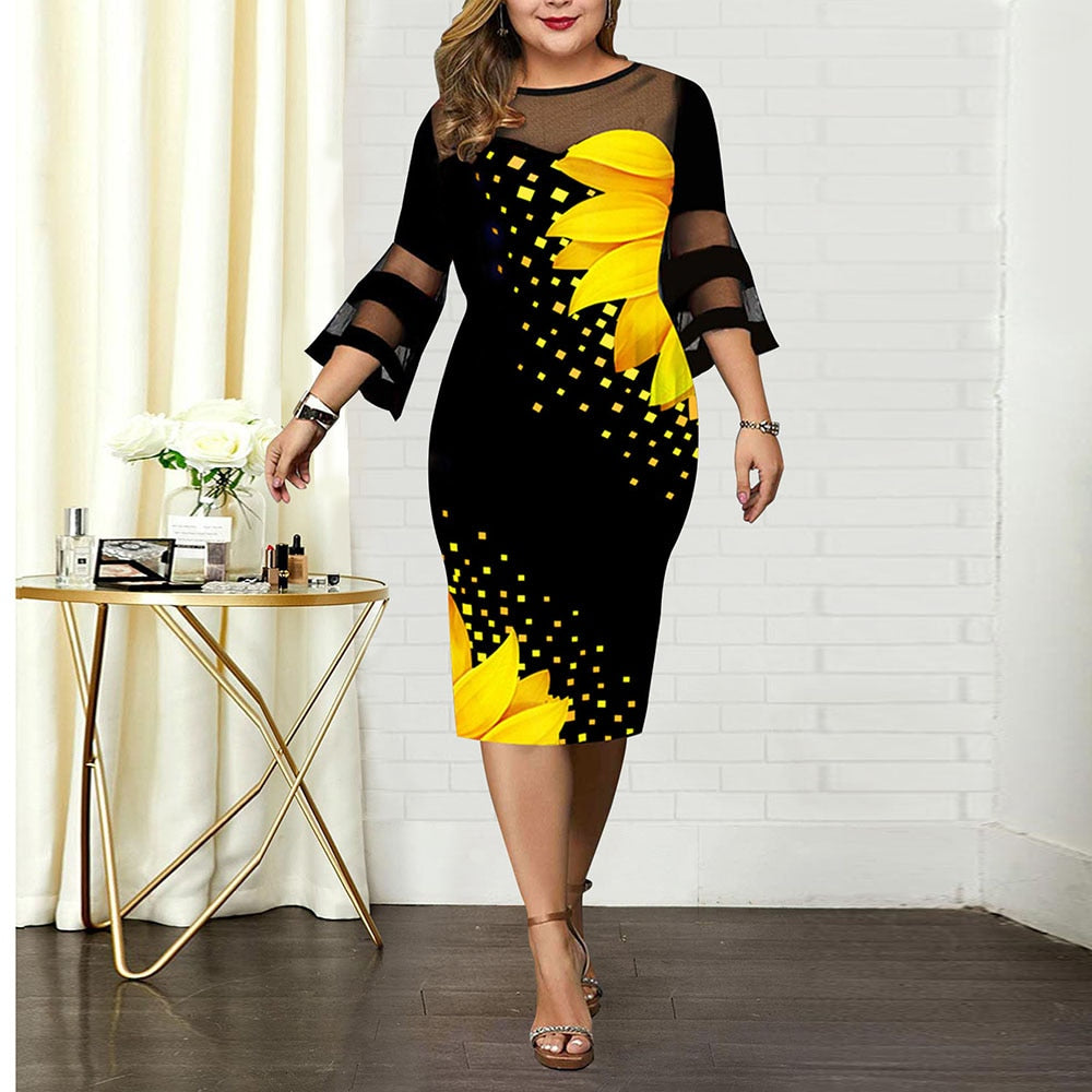 Plus Size Sonnenblumen Print Freizeitkleid