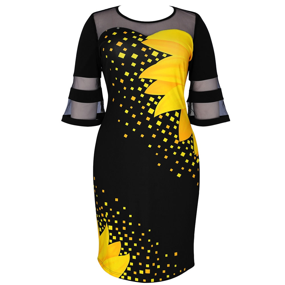 Plus Size Sonnenblumen Print Freizeitkleid