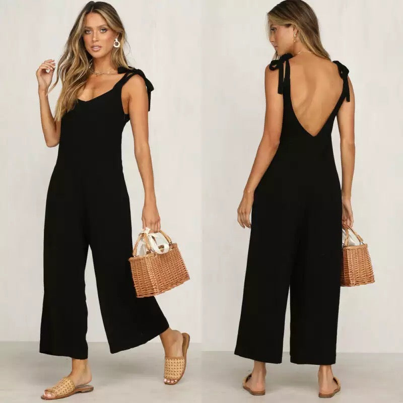 Damen Jumpsuit Luftig Ärmellos Weite Beine Sommer Overall-4
