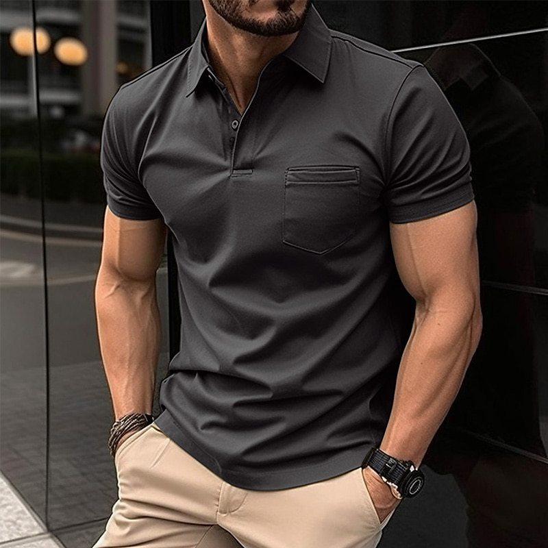 Herren Polo Shirt Atmungsaktives Material Elegantes Design Langarm Poloshirt-1