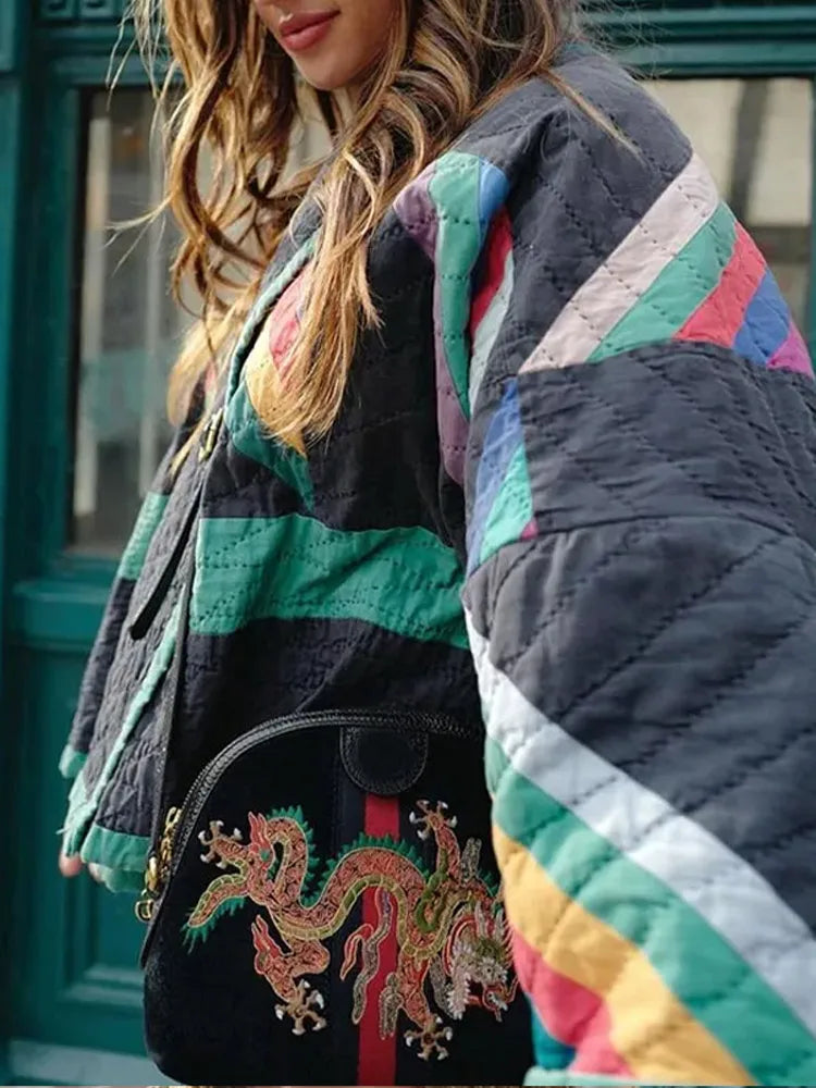 Damenjacke Gepolstert Gestreiftes Design Polyester 6