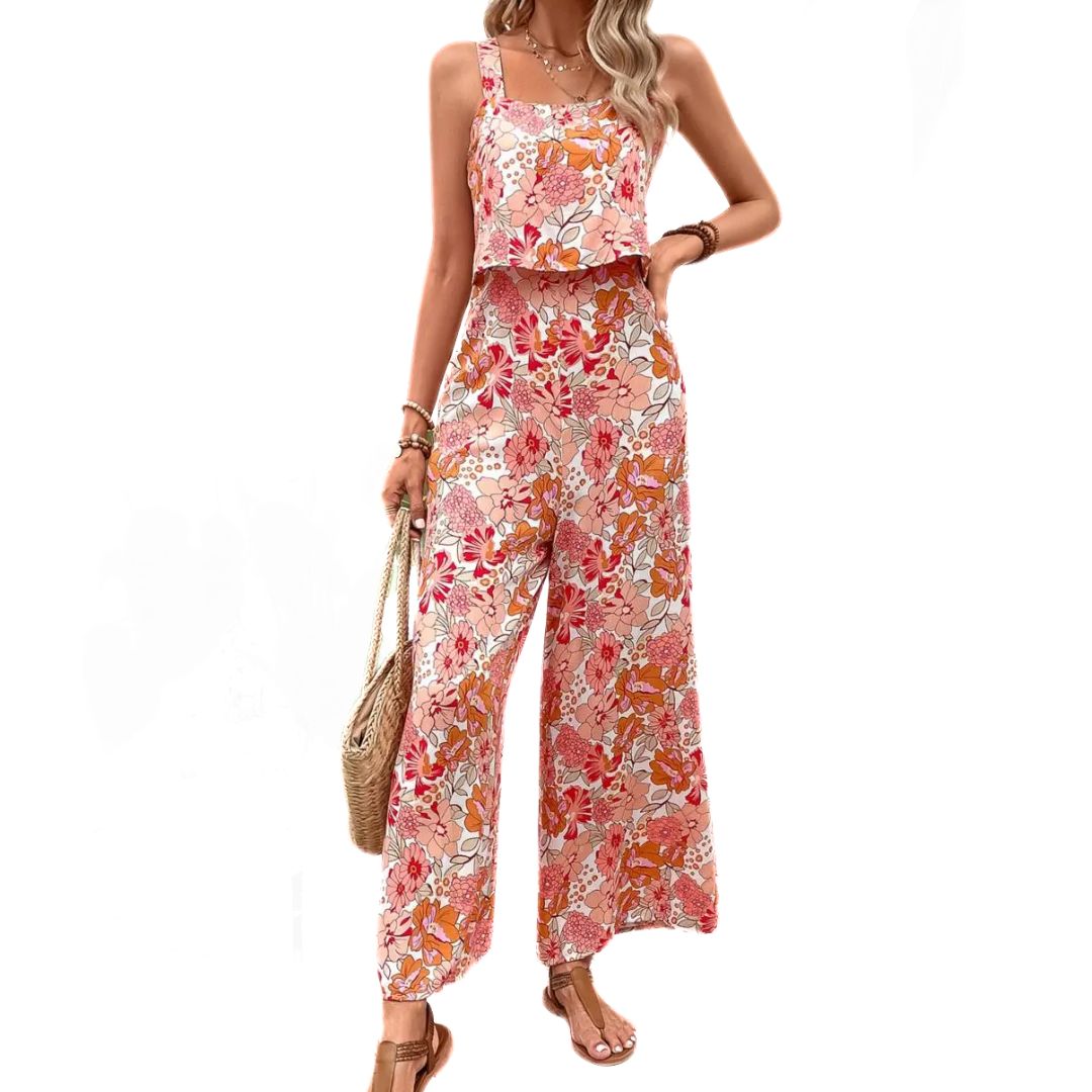 Damen Jumpsuit Sommer Elegant Blumen Polyester Ärmellos 3