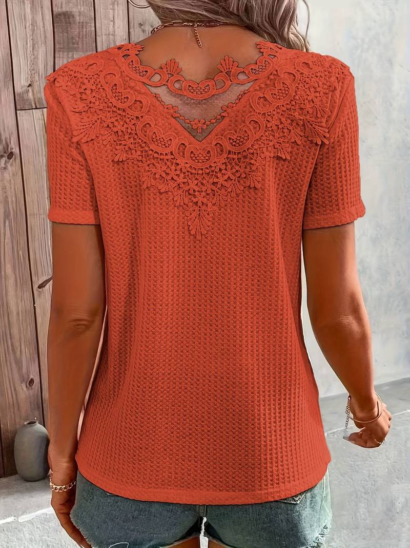 Variant image for Damen T-Shirt mit Spitzendetails Rundhalsausschnitt Baumwolle-25