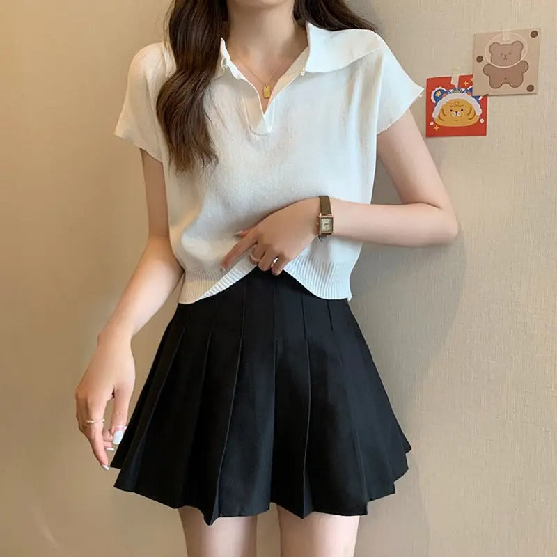 Strick-Damen-Shirt mit kurzen Ärmeln