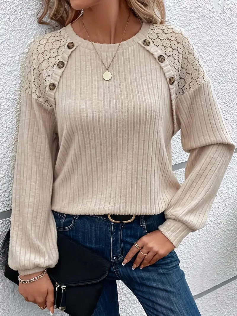 Damen Langarmshirt Elegantes Design Baumwollmix-4