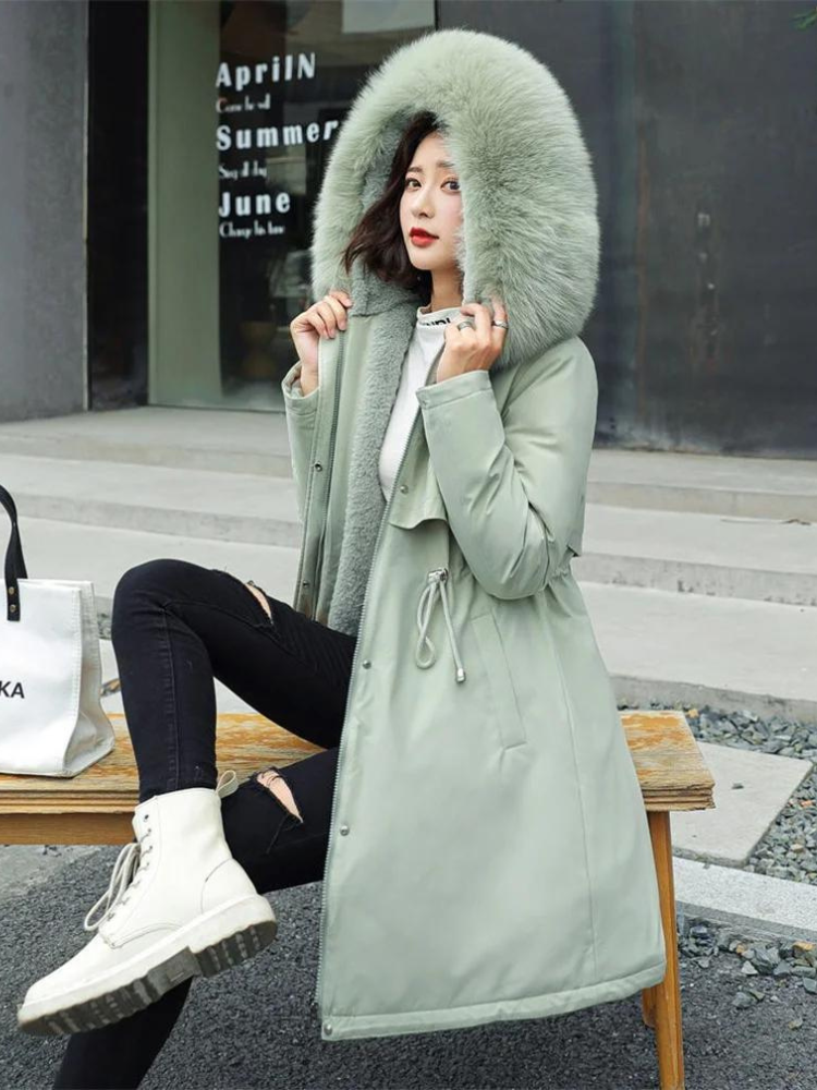 Damen-Parka mit Kapuze und Pelzkragen