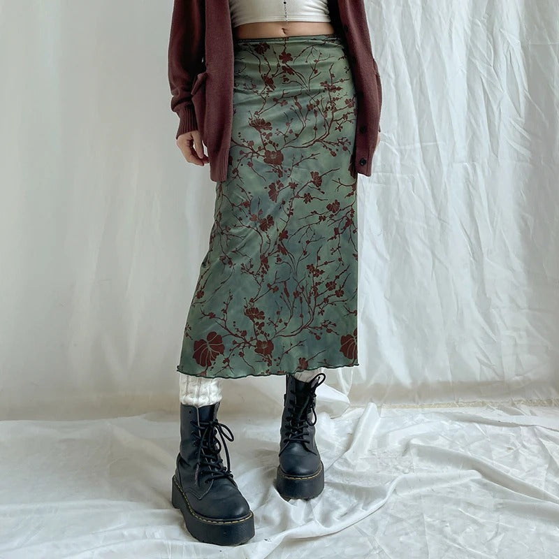 Vintage-Midi-Rock mit Blumenprint
