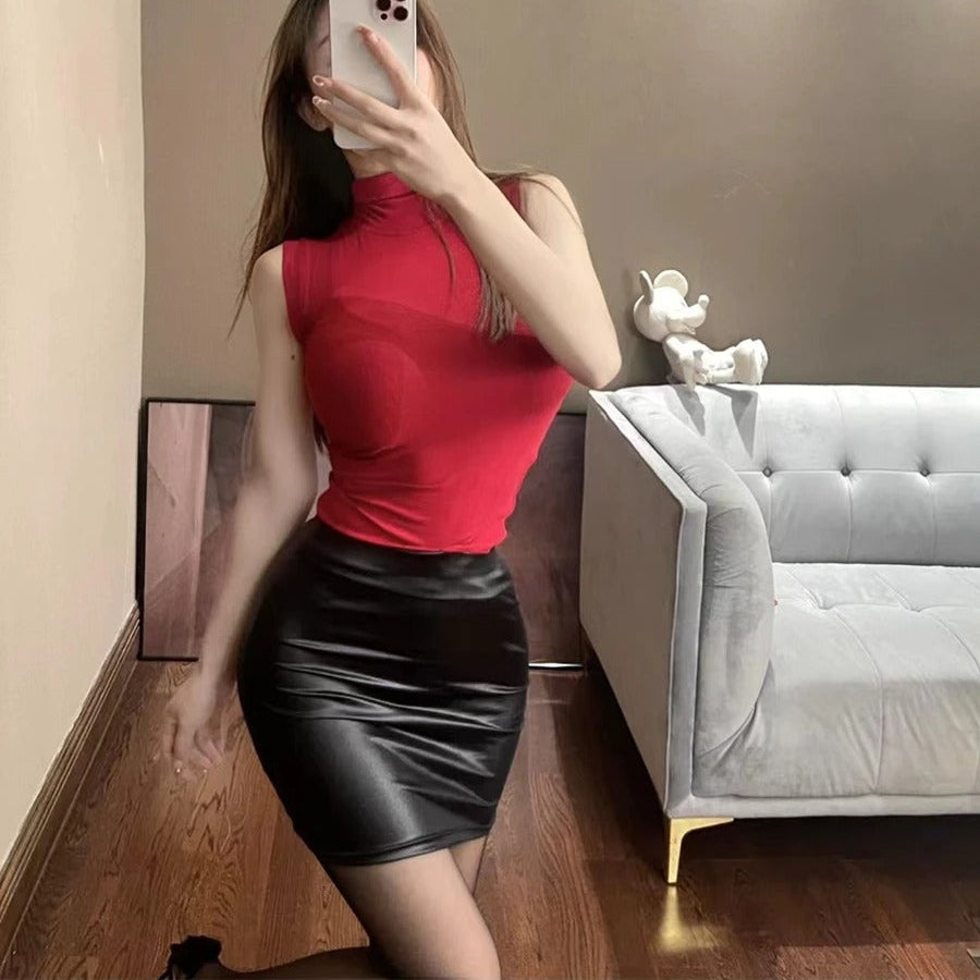 Damen lernen matte High-Waist-Rock