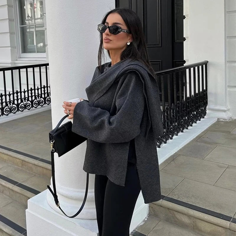 Asymmetrisch wattierte Damenjacke mit langen Ärmeln