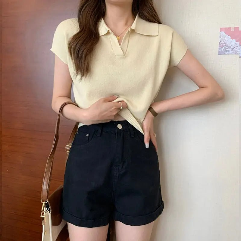 Strick-Damen-Shirt mit kurzen Ärmeln