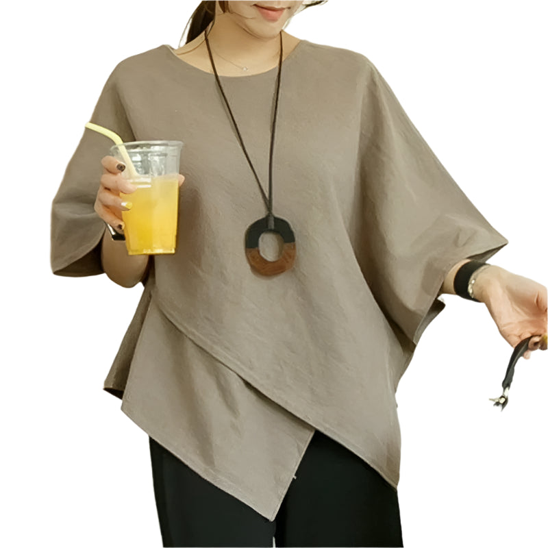 Asymmetrische Bluse mit halben Ärmeln für Damen