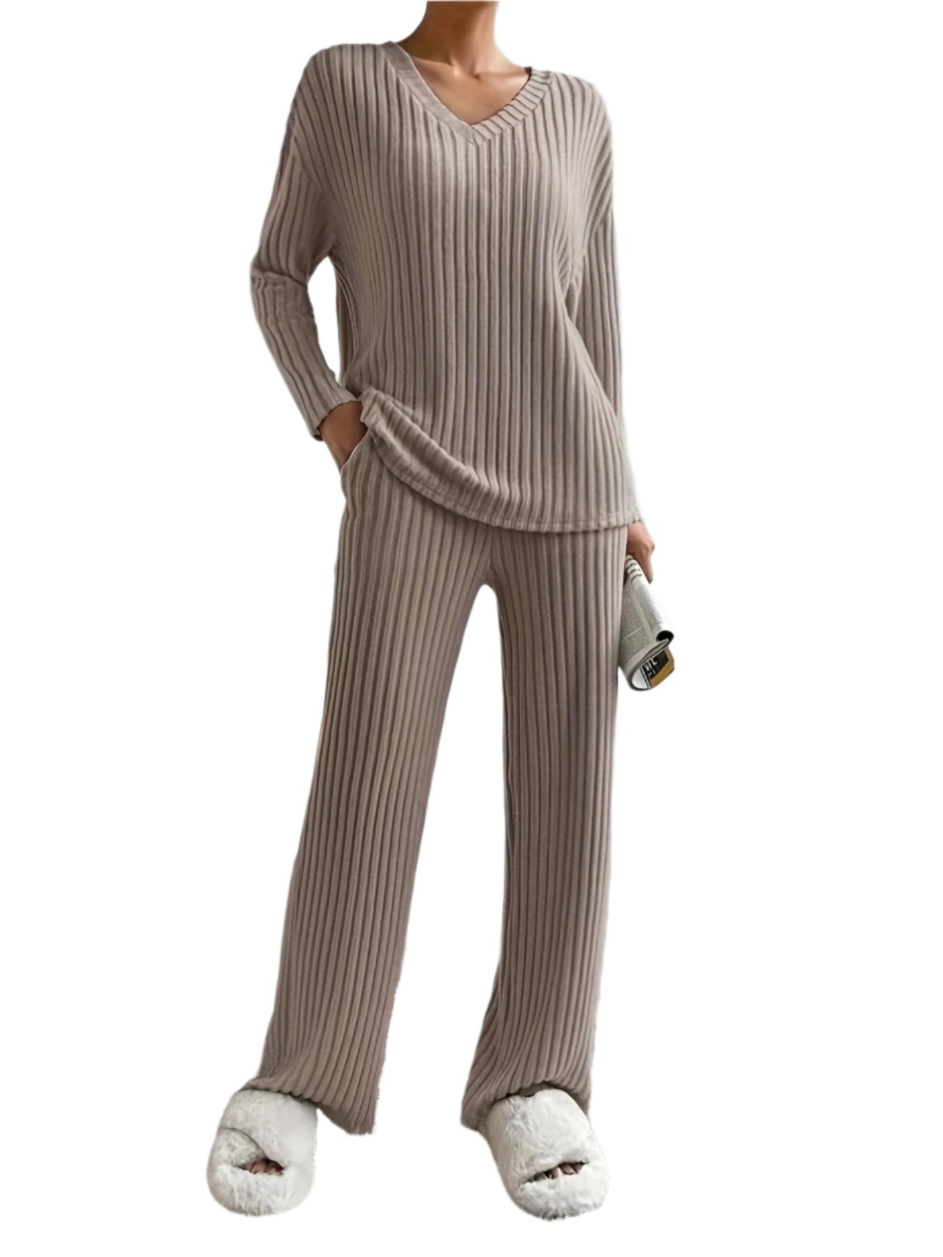 Damen Strick-Set Strick Winter V-Ausschnitt