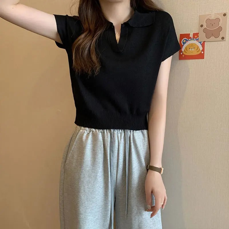 Strick-Damen-Shirt mit kurzen Ärmeln