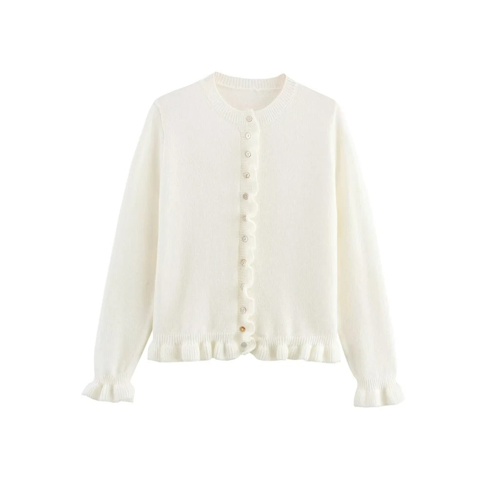 Stickad damkofta med struktur