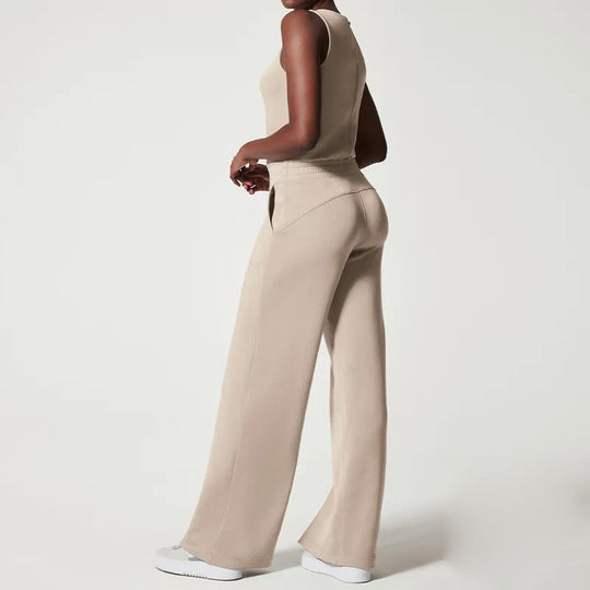 Damen Jumpsuit Luftig Bequem Mit Gürtel Aus Atmungsaktivem Polyester-3