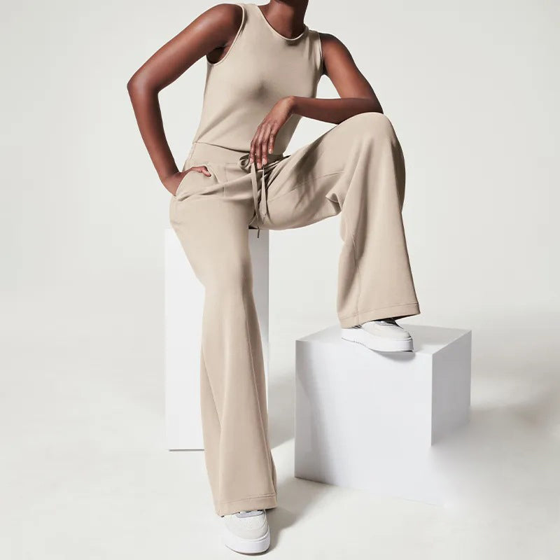 Damen Jumpsuit Luftig Bequem Mit Gürtel Aus Atmungsaktivem Polyester-4