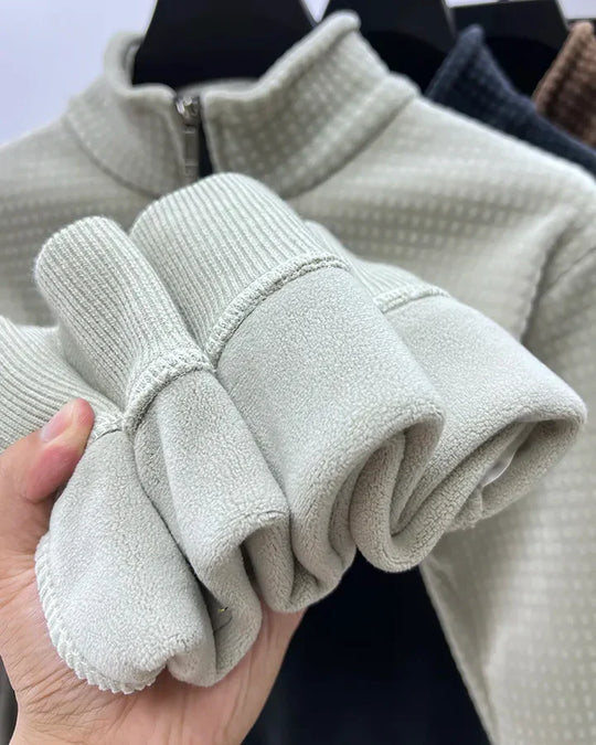 Herrenpullover Halber Reißverschluss Alpaka-Fleece Weich Komfortabel-3