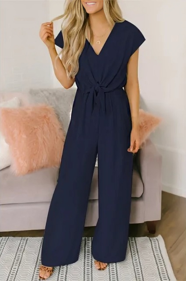 Variant image for Damen Jumpsuit Luftig V-Ausschnitt Hoch Tailliert Weit Geschnitten-5