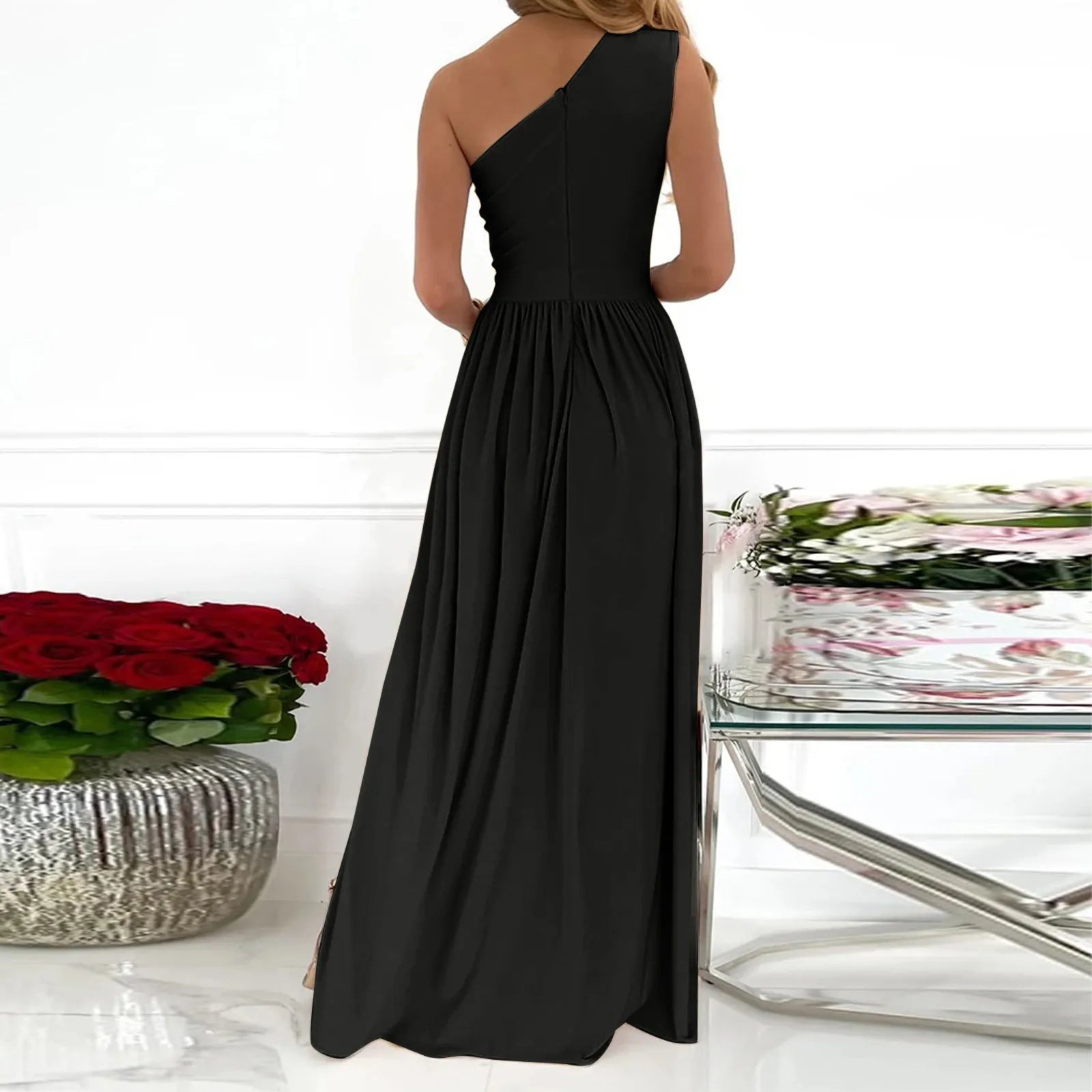 Damen Kleid Asymmetrisch Mit Hohem Schlitz Aus Polyester Für Festliche Anlässe 6