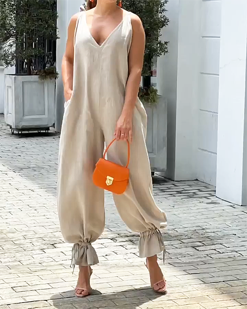 Damen Jumpsuit Ärmellos V-Ausschnitt Elegant Polyester für den Sommer-1