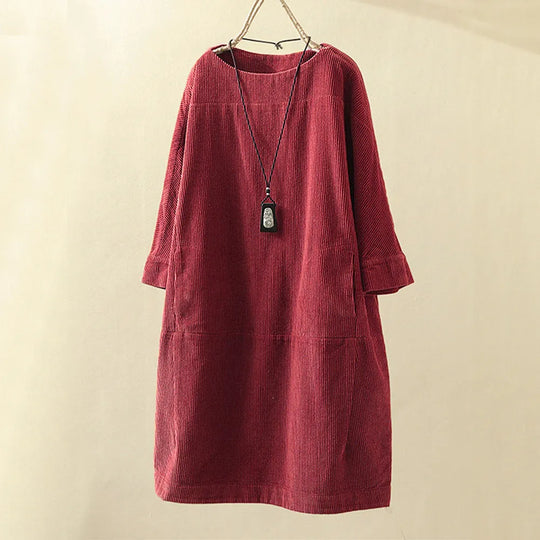 Damen Kleid Langarm Elegant Cord für Festliche Anlässe-1