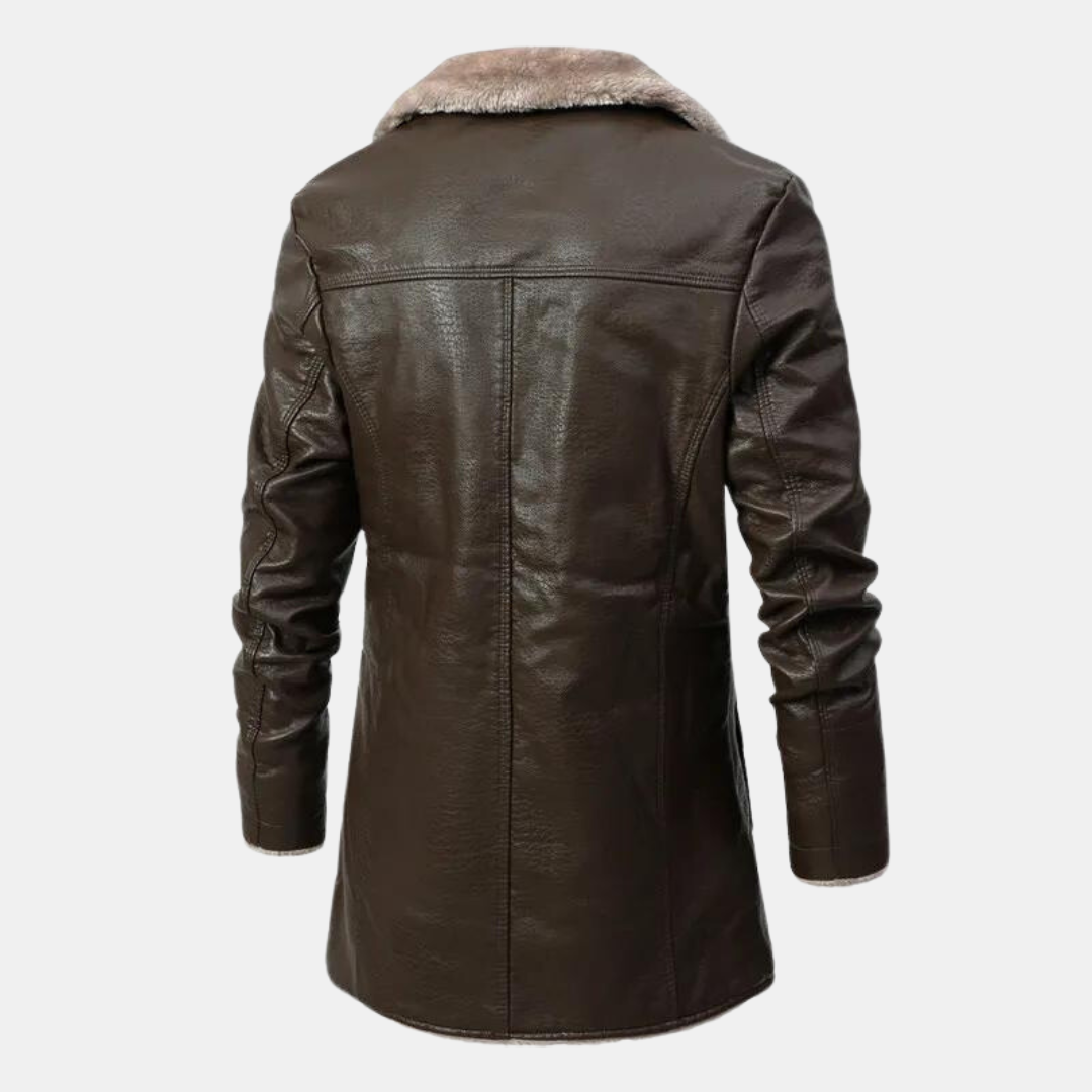 Herren Mantel Lang Leder Stilvoll Warm für Winter-4