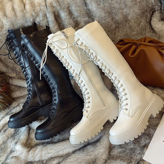 Damen Kniehohe Stiefel Eleganter Stil Kunstleder 5