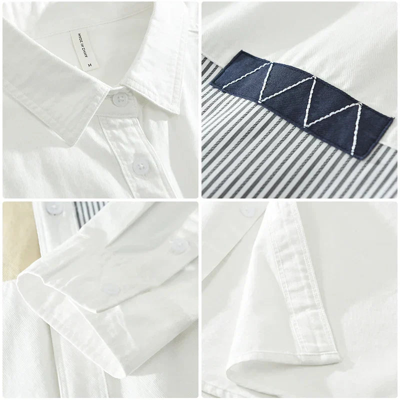 Herren Shirt Lässig Patchwork Baumwolle 5