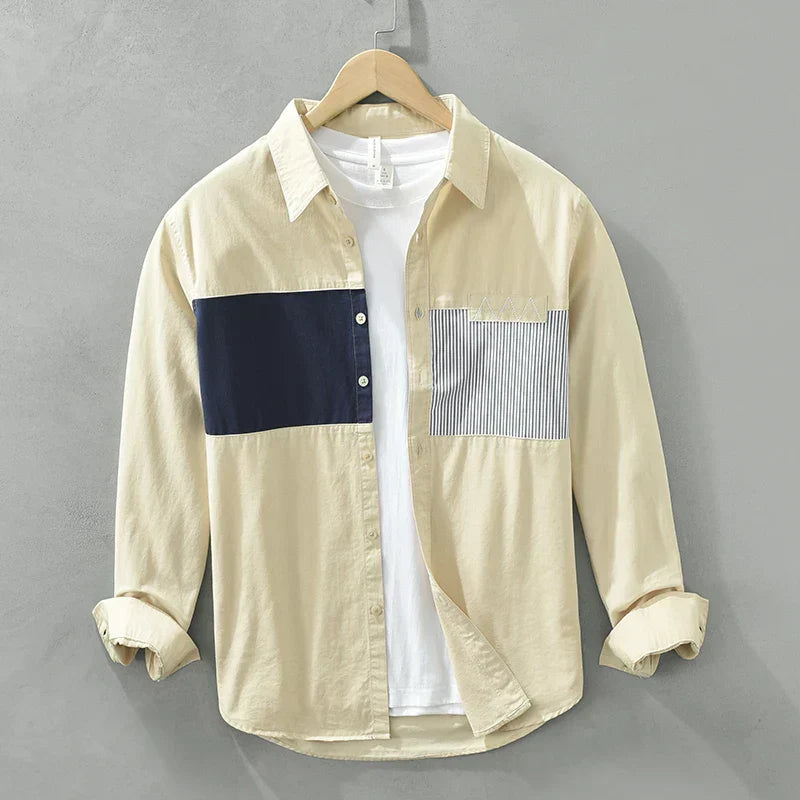 Herren Shirt Lässig Patchwork Baumwolle 1