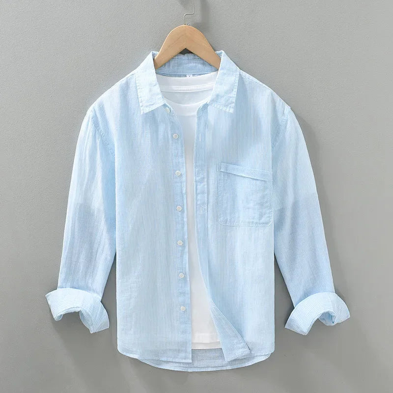 Herren Leinenhemd Kurzarm Lässig Atmungsaktiv für Sommer 1