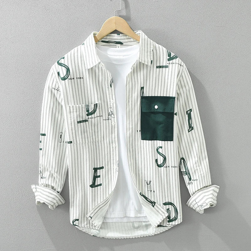 Herren Hemd Gestreift Lässig Baumwolle Langarm für Frühling und Sommer 1