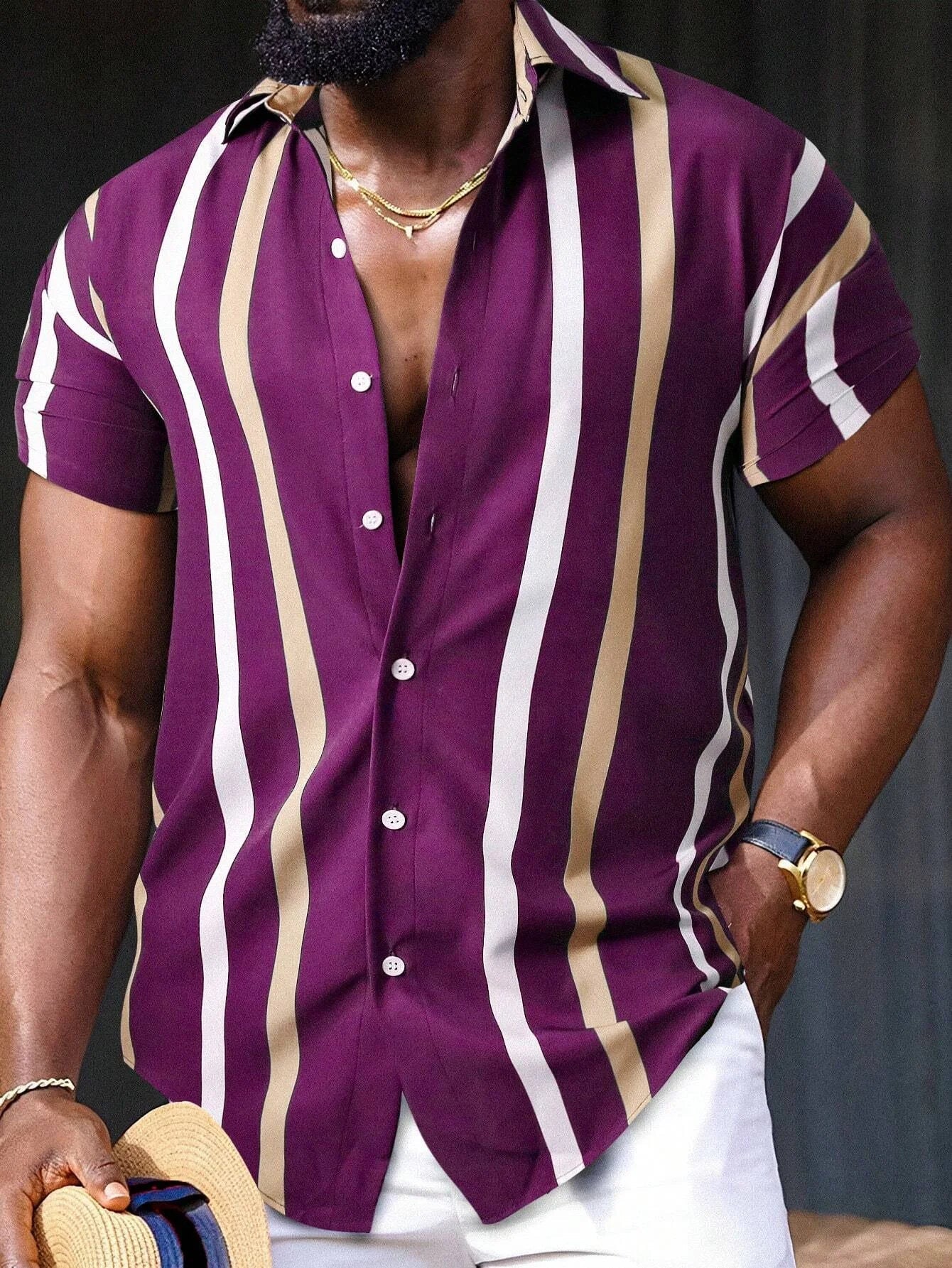 Herren Hemd Langarm Gestreift Elegantes Baumwolle 2