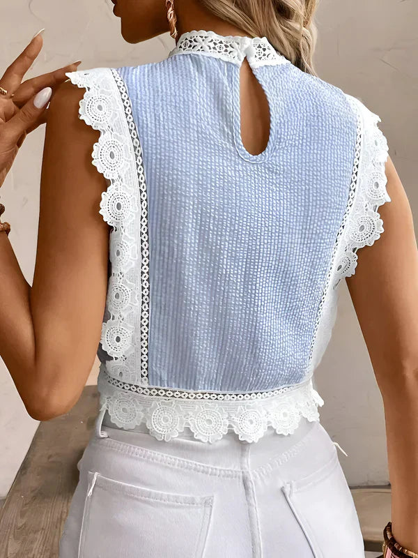Damenbluse Elegante Bluse mit Floraler Spitze und Geblümten Ärmeln aus Baumwolle-3