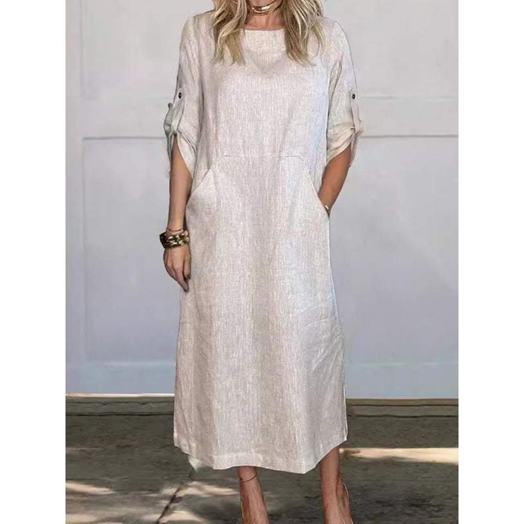 Damen Maxikleid Lässig Baumwollmix Sommer Lange Kleider-1